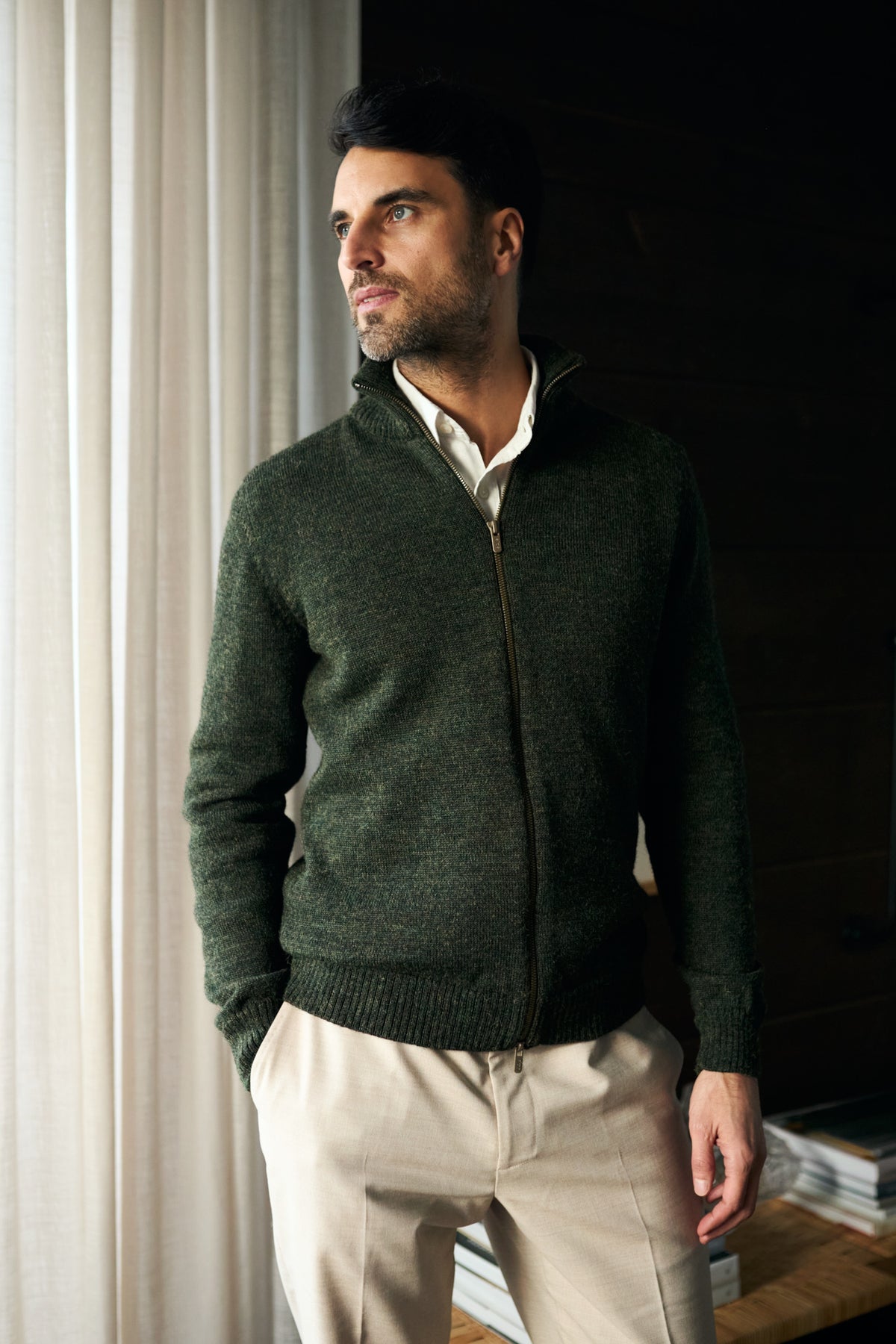 Zipper Zip Cardigan Forest Green