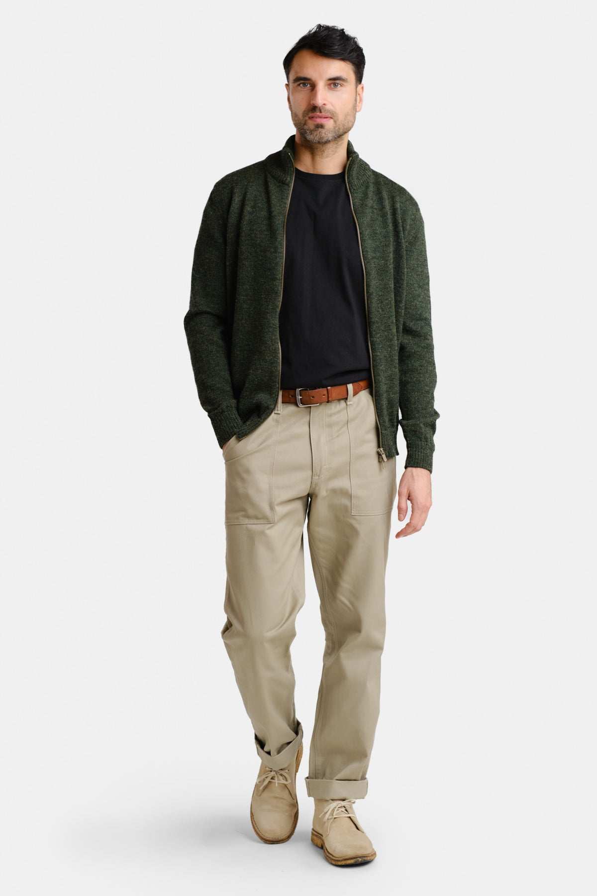 Zipper Zip Cardigan Forest Green
