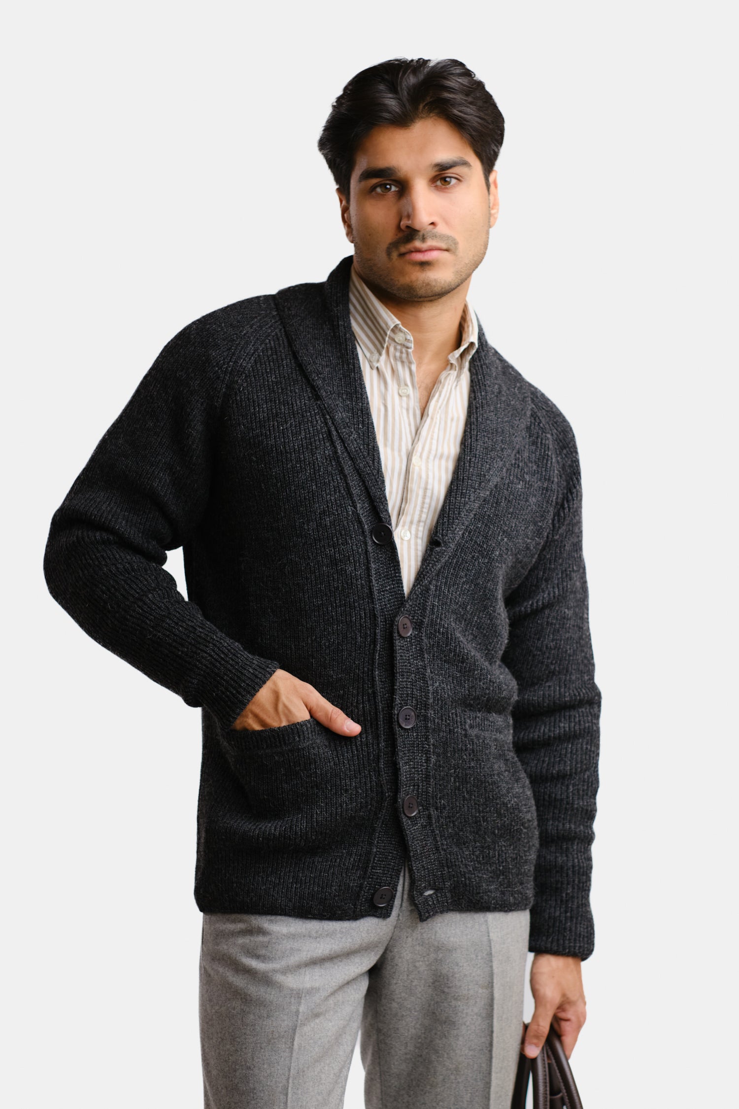 トップス Ron Herman/Alpaca Shawl Collar Cardigan SHAWL COLLAR cardigan, charcoal | Alpa