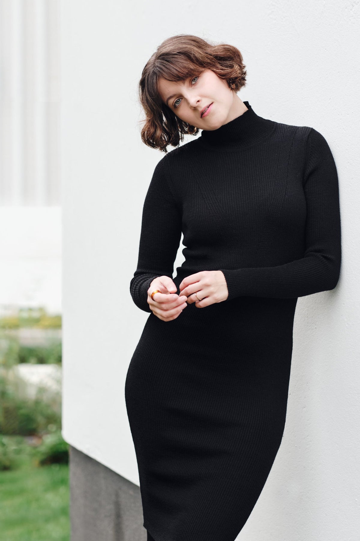 womens black turtleneck dress Women's alpaca wool STRIPE, Neck:16