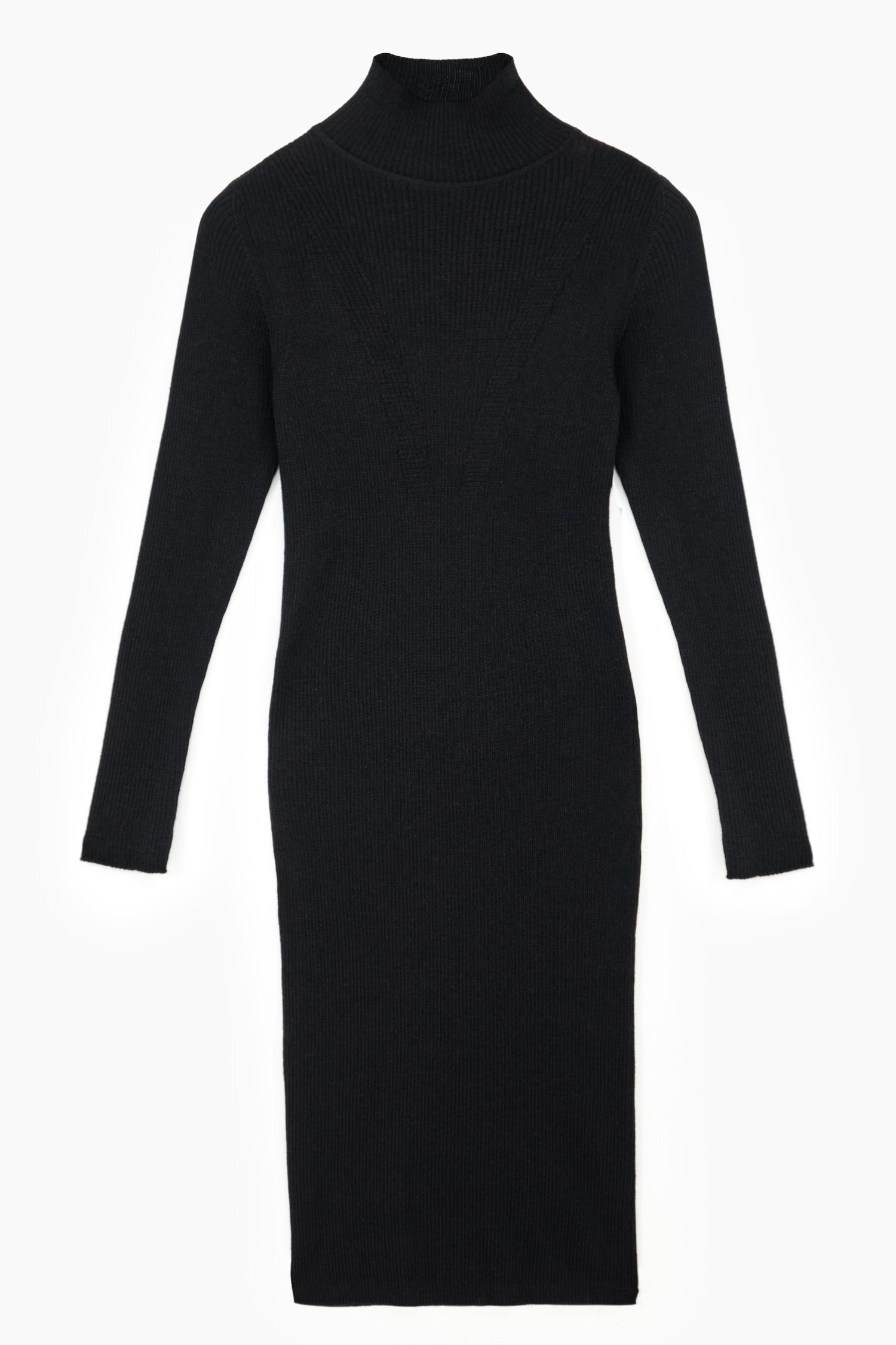 Stripe Turtleneck Dress Black