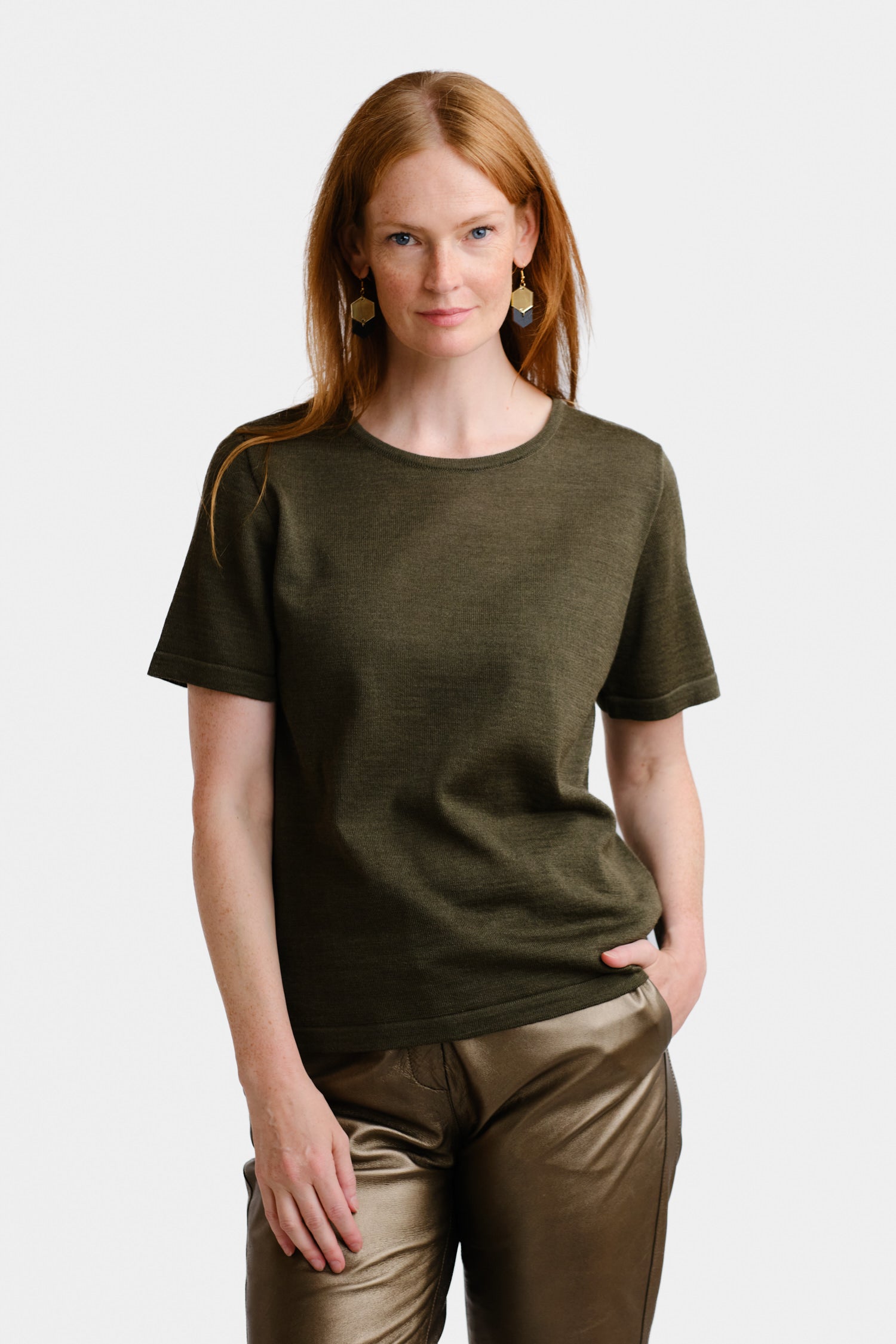 Simple Knit T Shirt Dark Olive