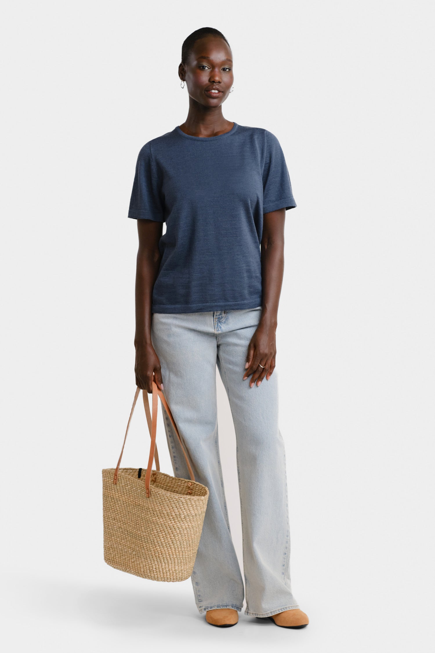 SIMPLE knit T-shirt, denim blue | Alpa