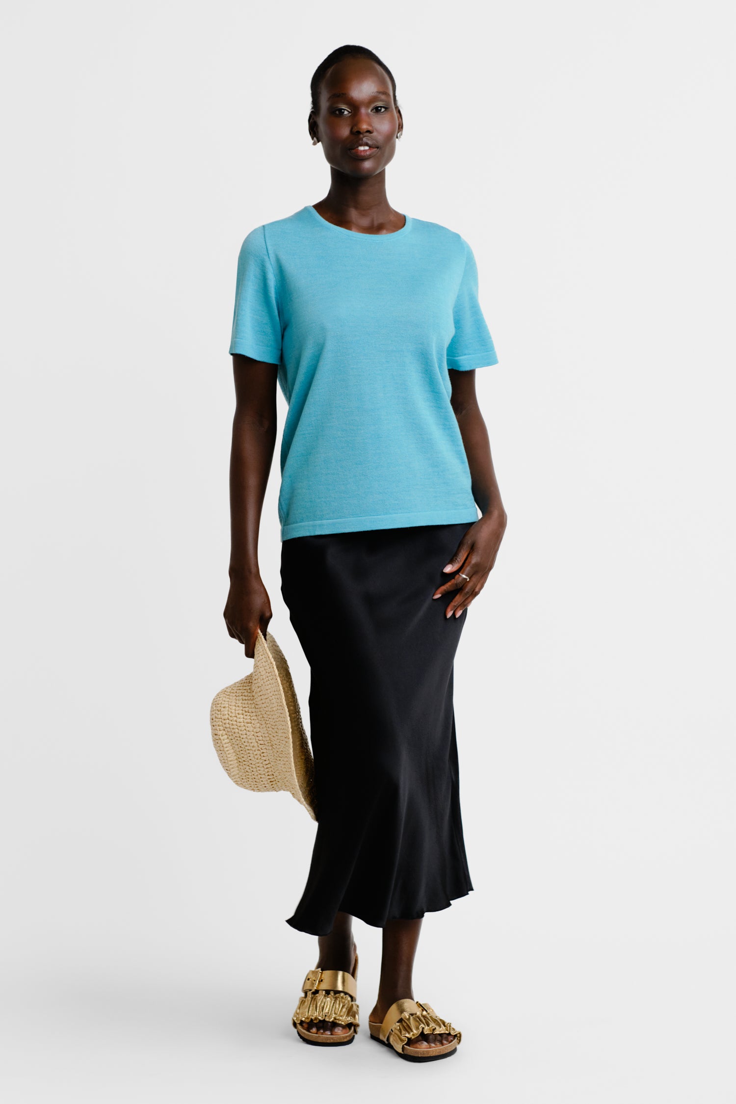 Simple Knit T Shirt Turquoise