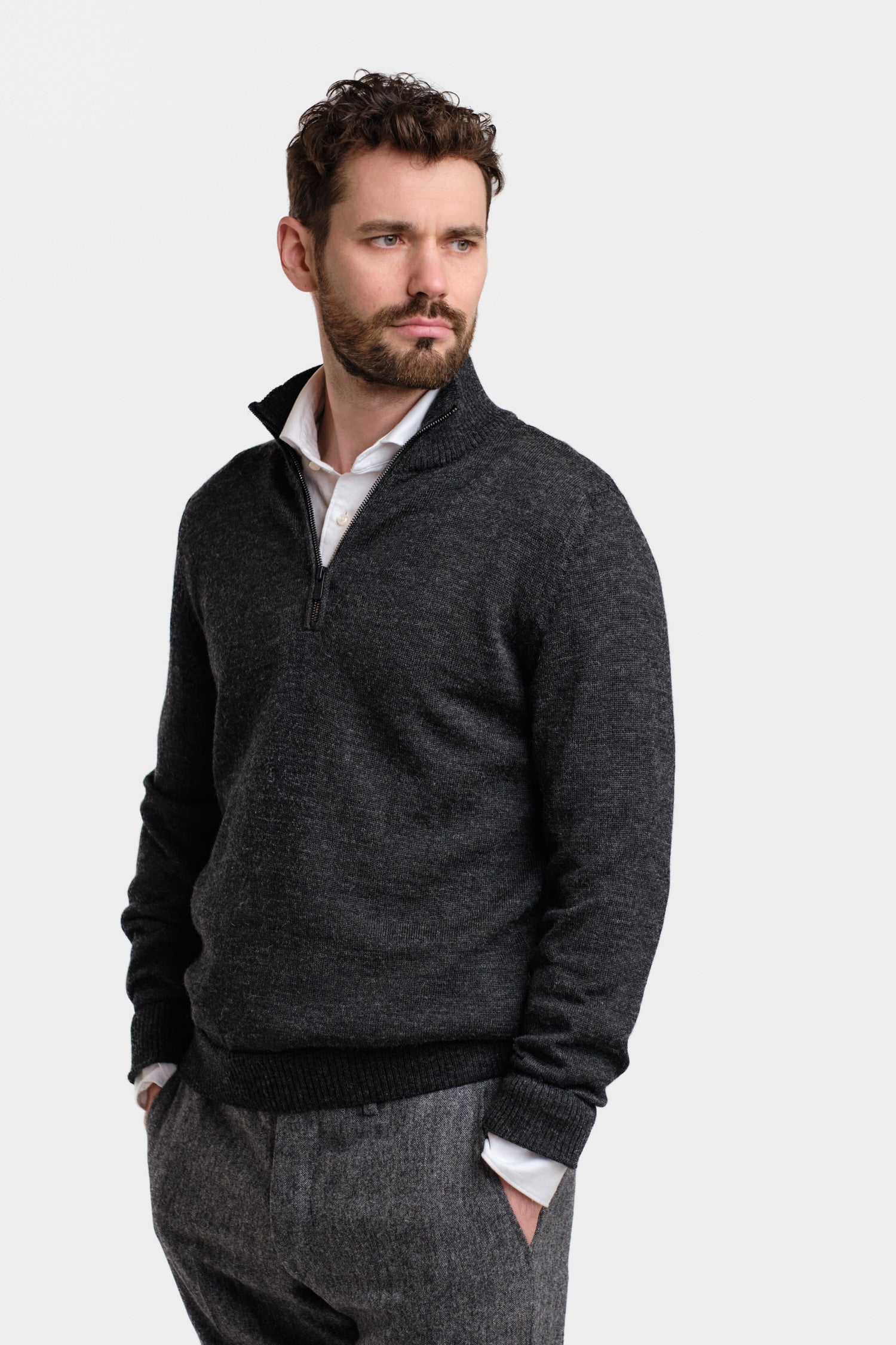HALF ZIP cardigan, charcoal