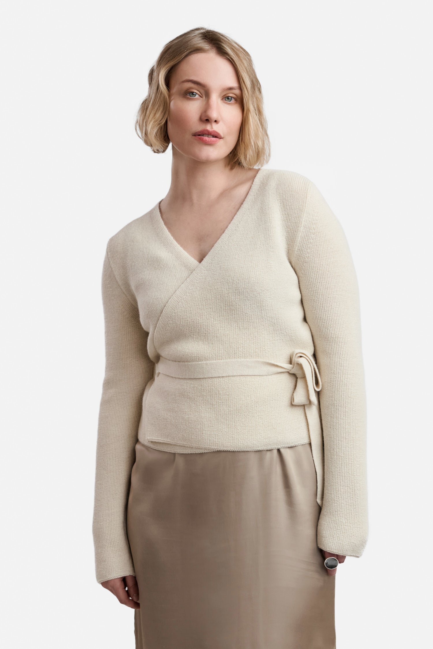 Women's alpaca wool wrap cardigan CALM, off-white | Alpa
