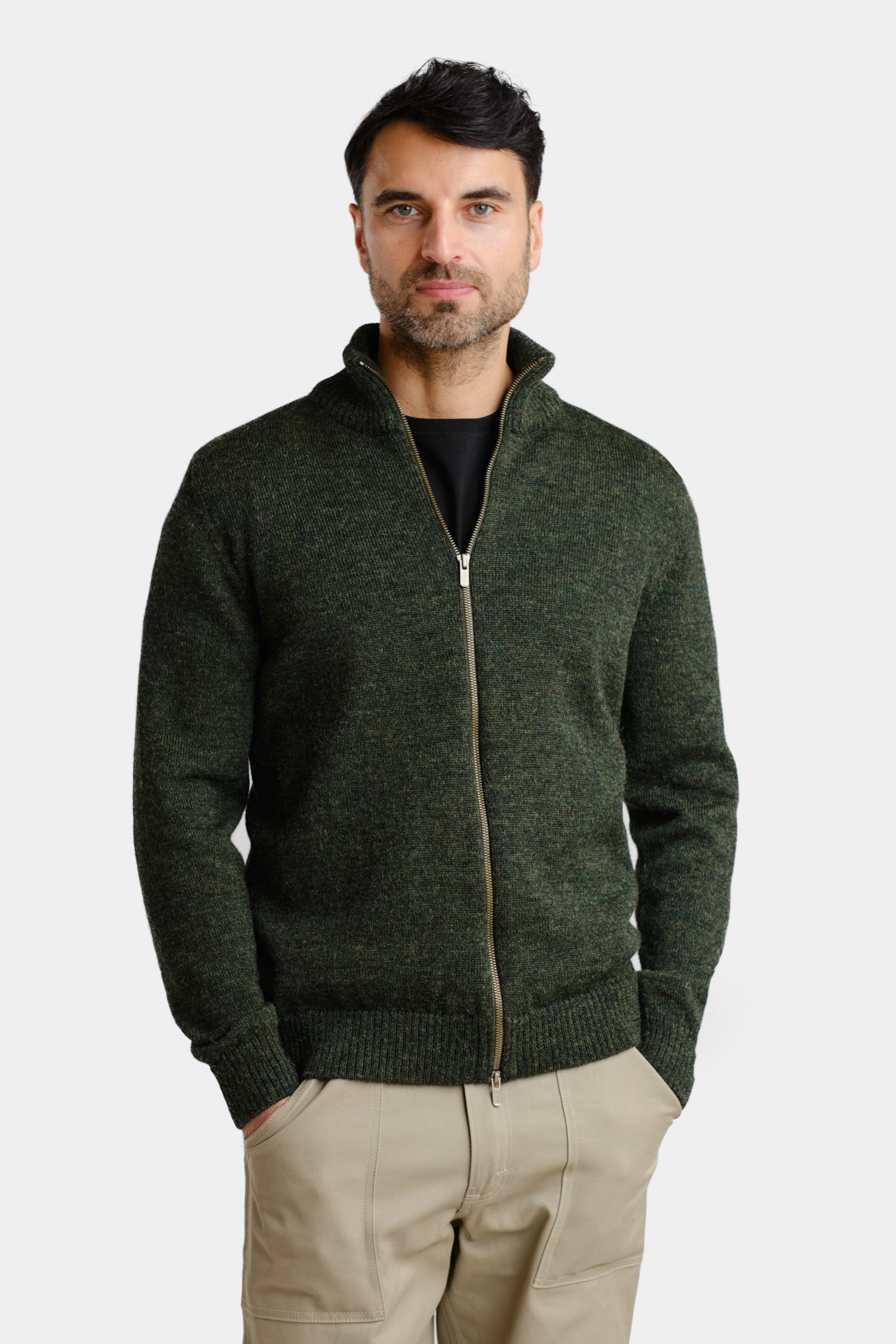 Zipper Zip Cardigan Forest Green