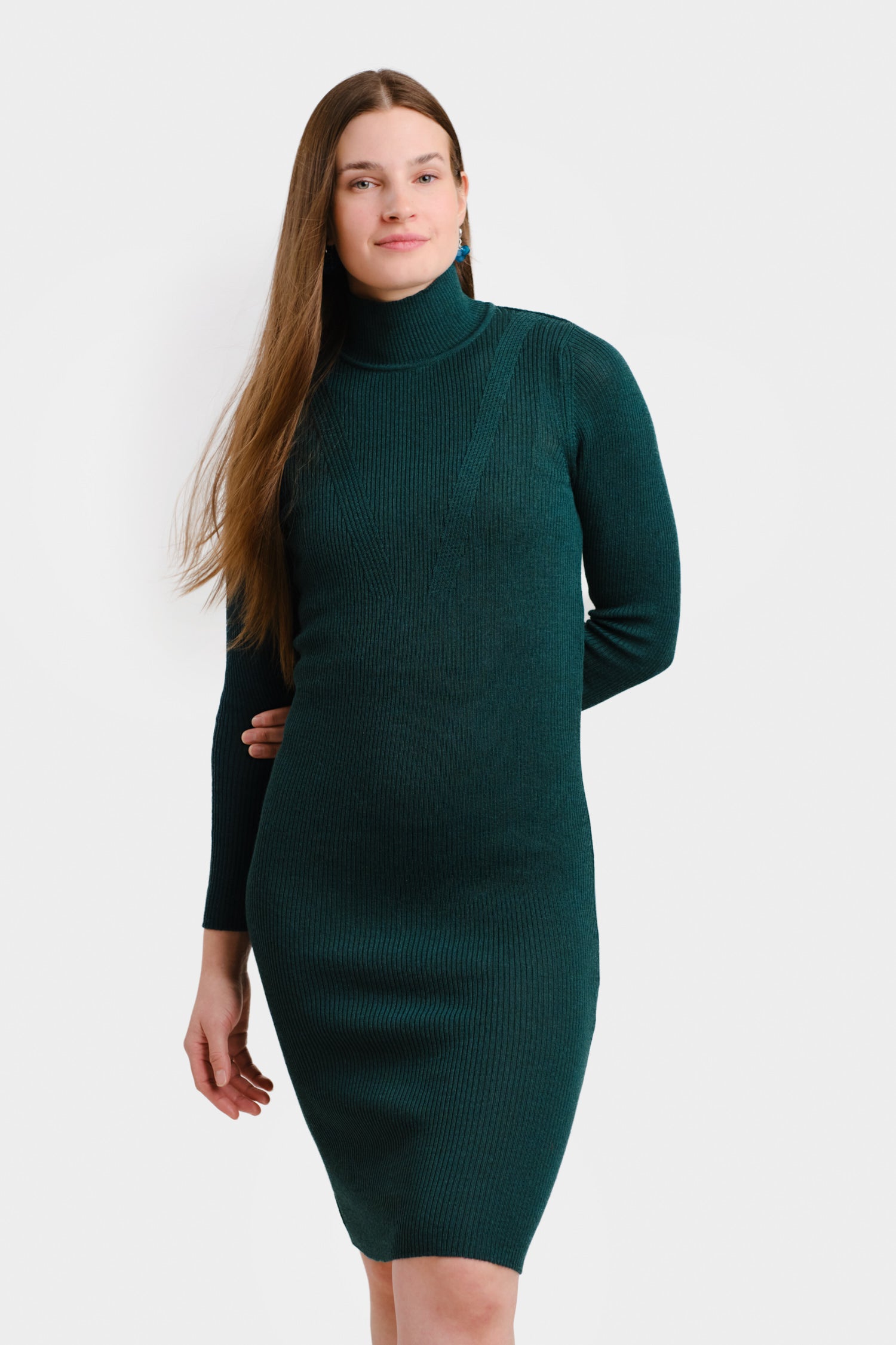 Stripe Turtleneck Dress Deep Green