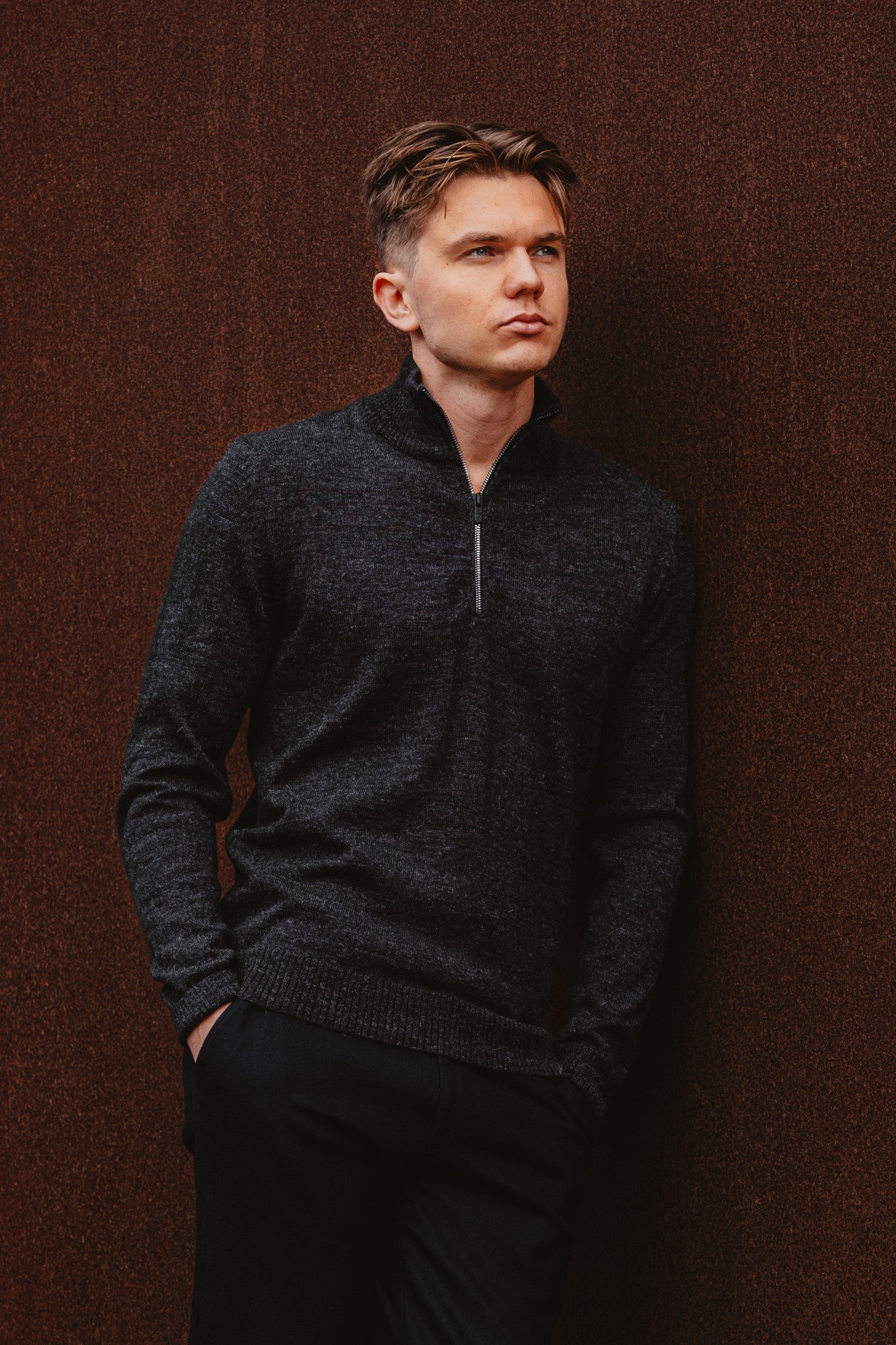 Half Zip Cardigan Charcoal