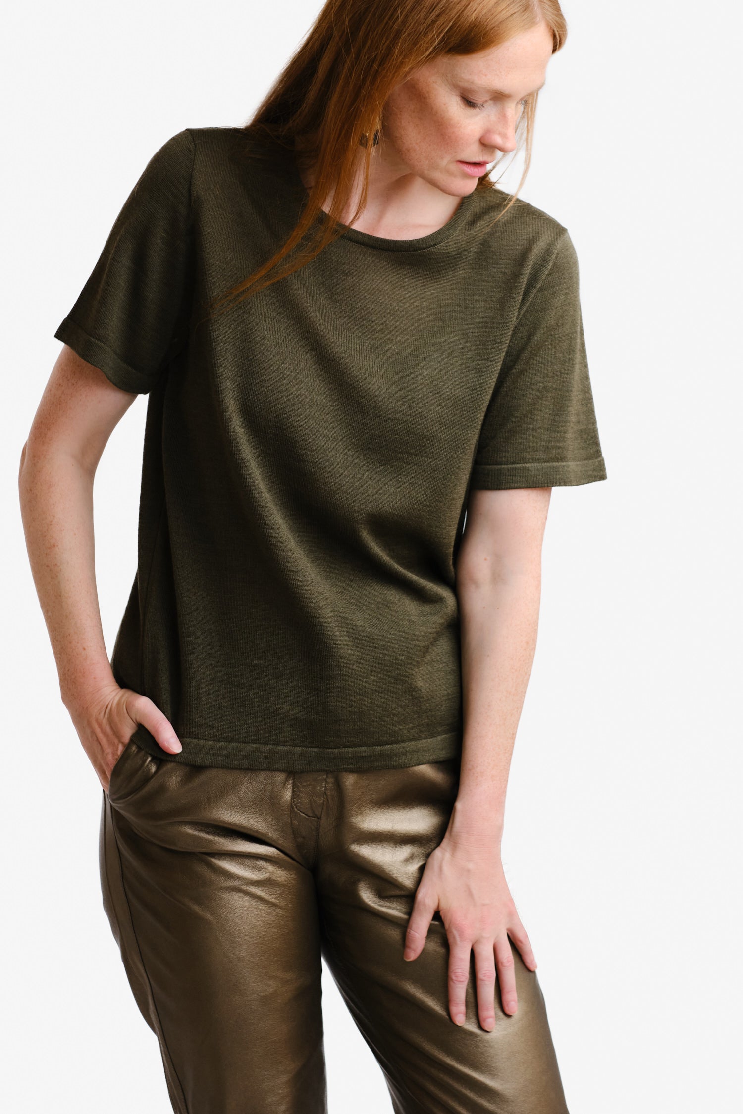 Simple Knit T Shirt Dark Olive