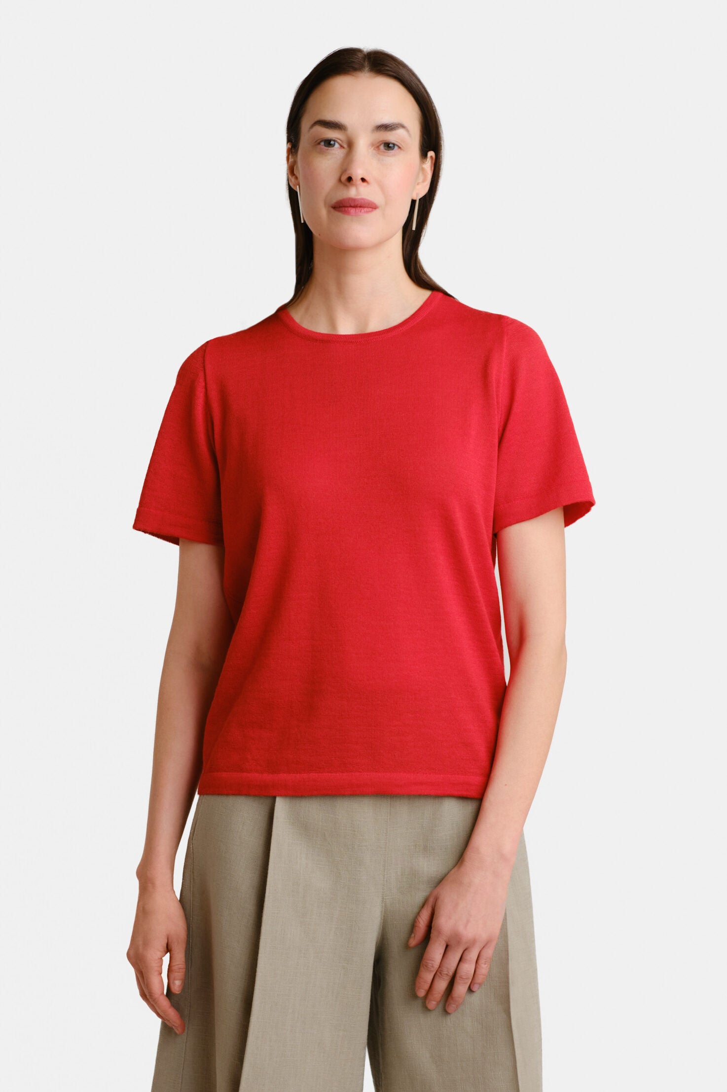 Simple Knit T Shirt Scarletred