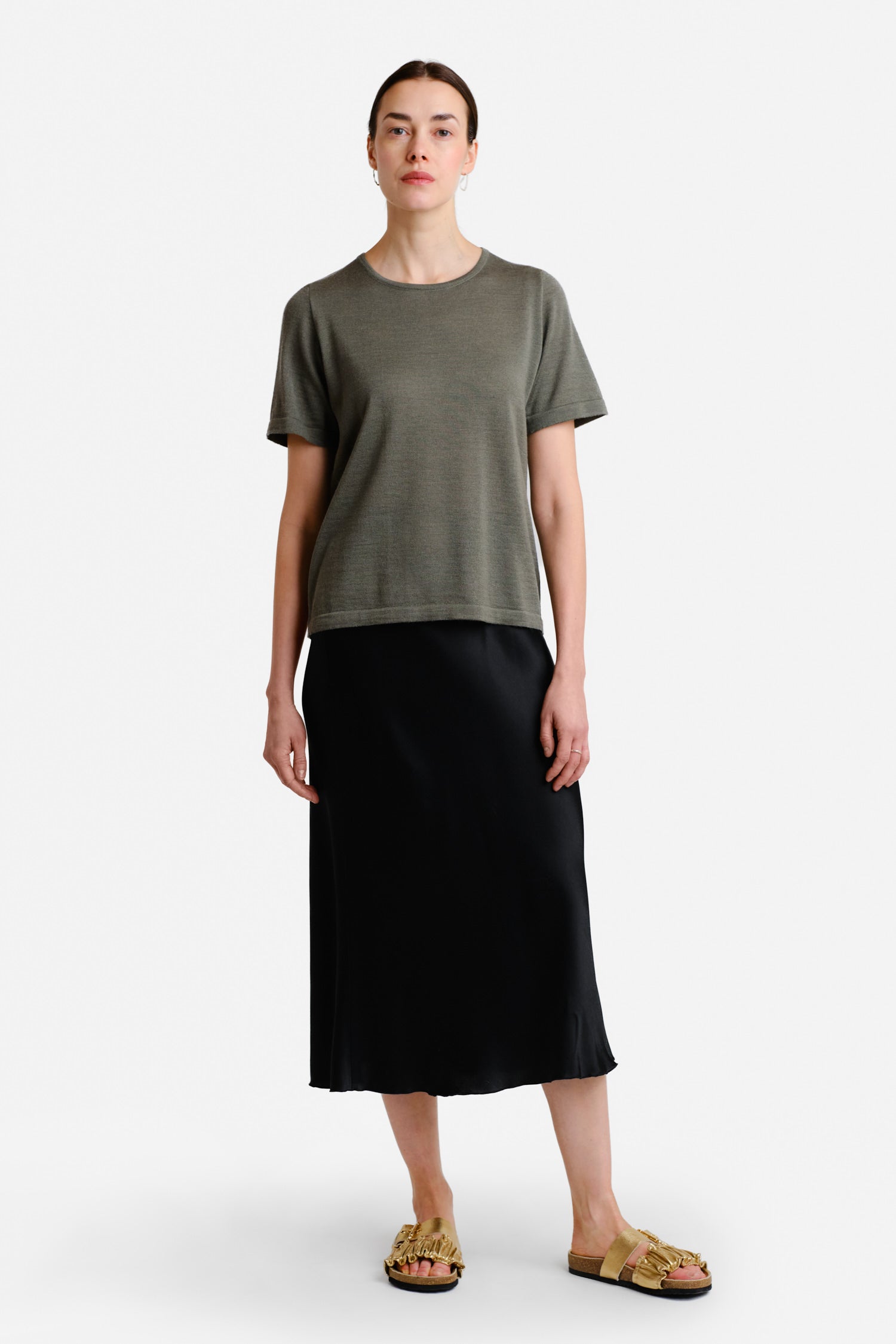 Simple Knit T Shirt Khaki