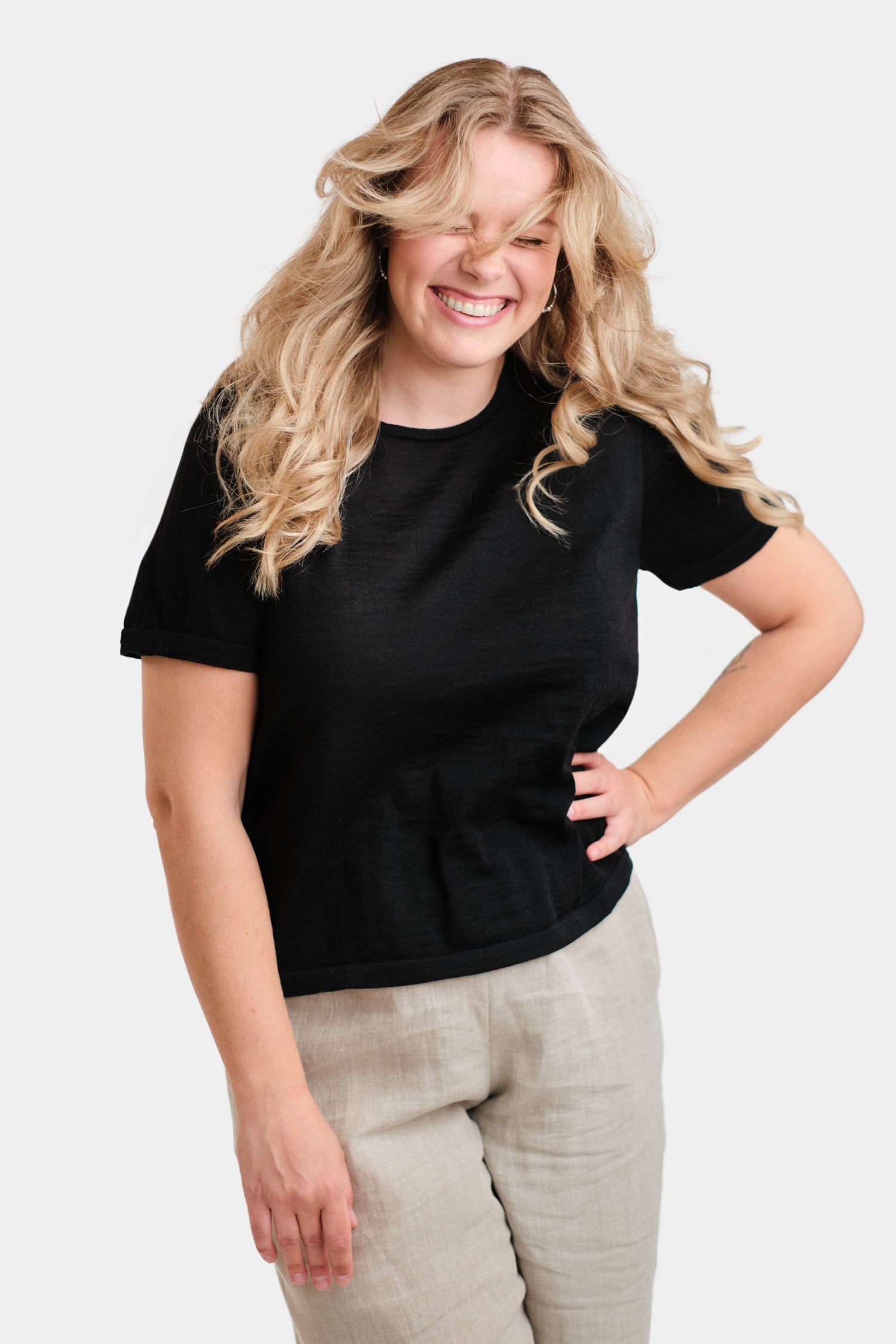 Simple Knit T Shirt Black