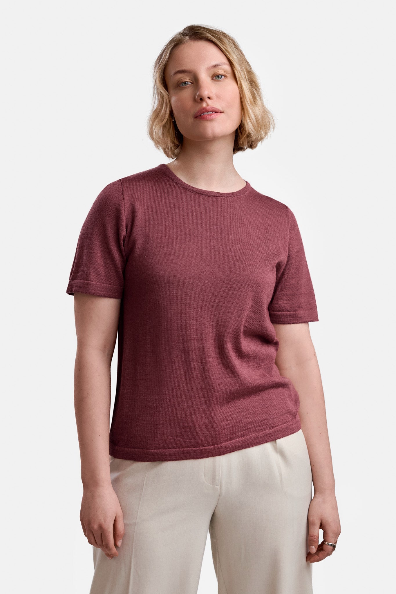 SIMPLE knit T-shirt, raspberry