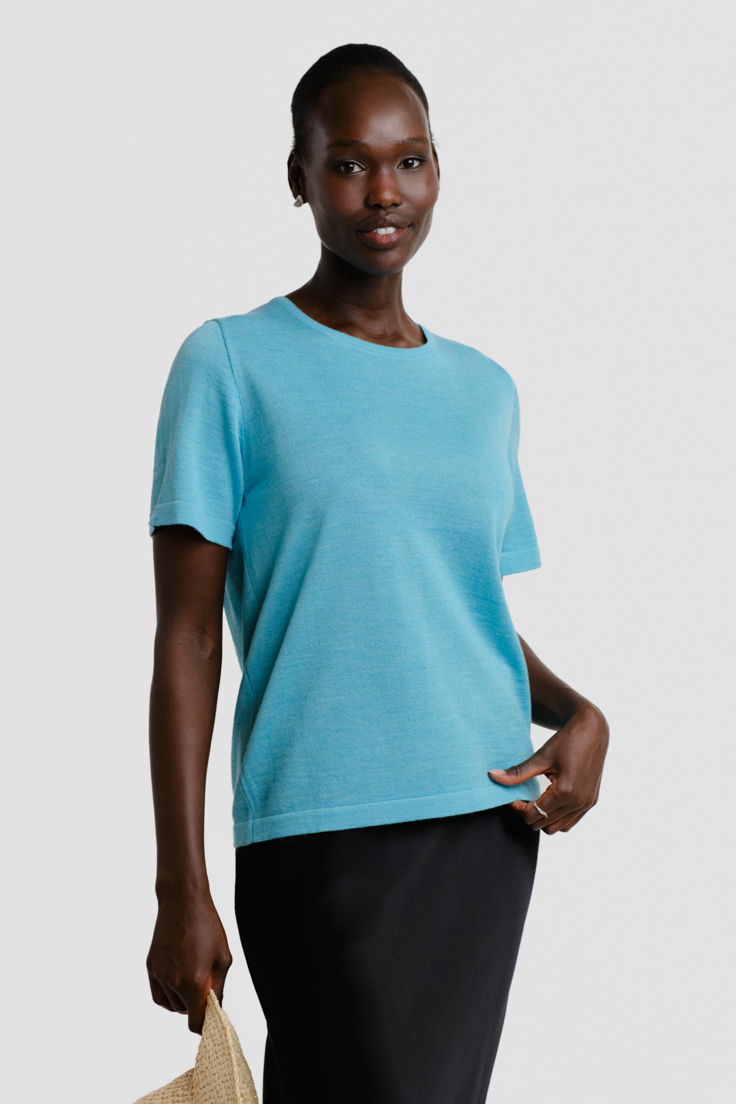 Simple Knit T Shirt Turquoise