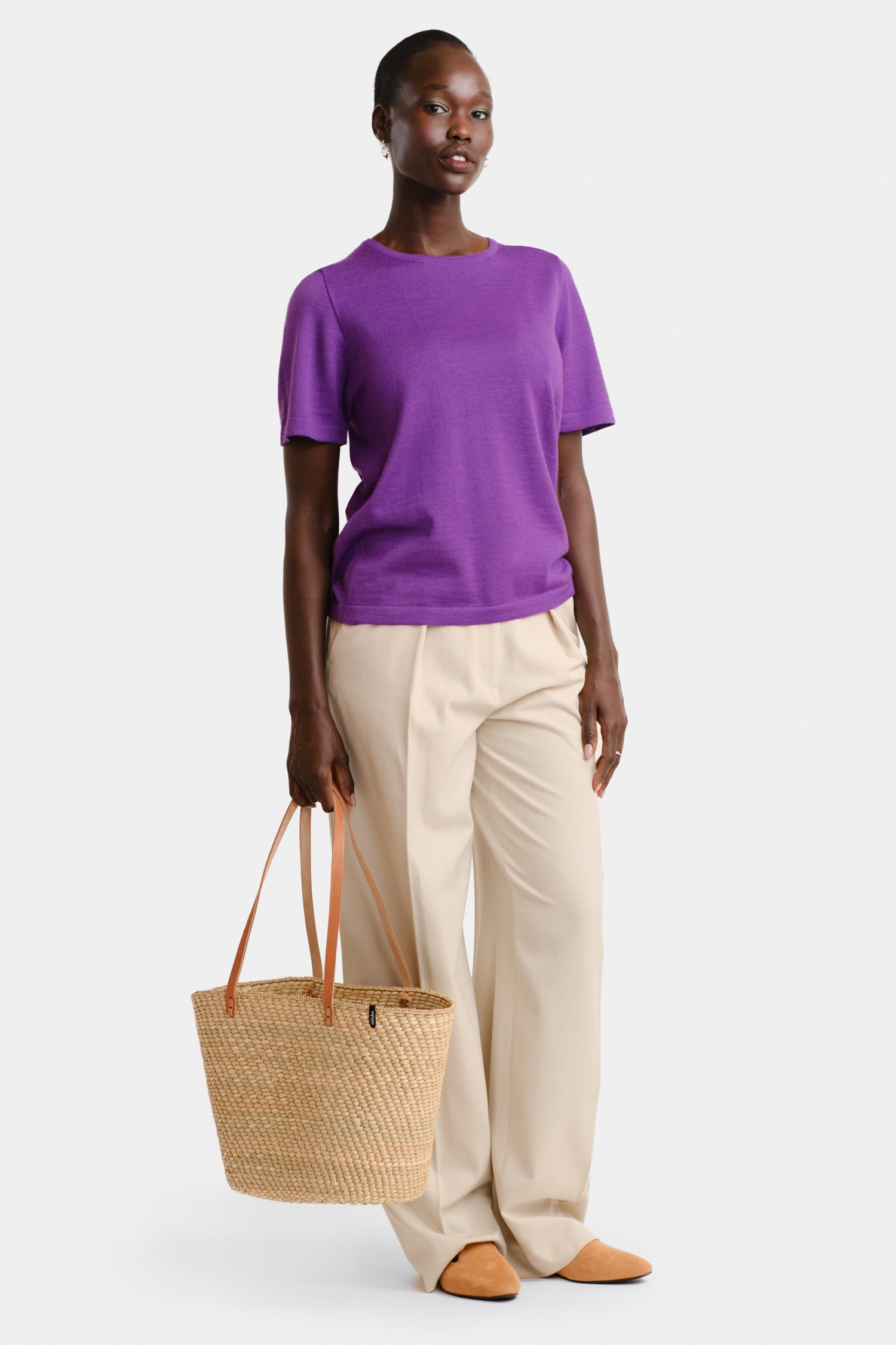 Simple Knit T Shirt Violet