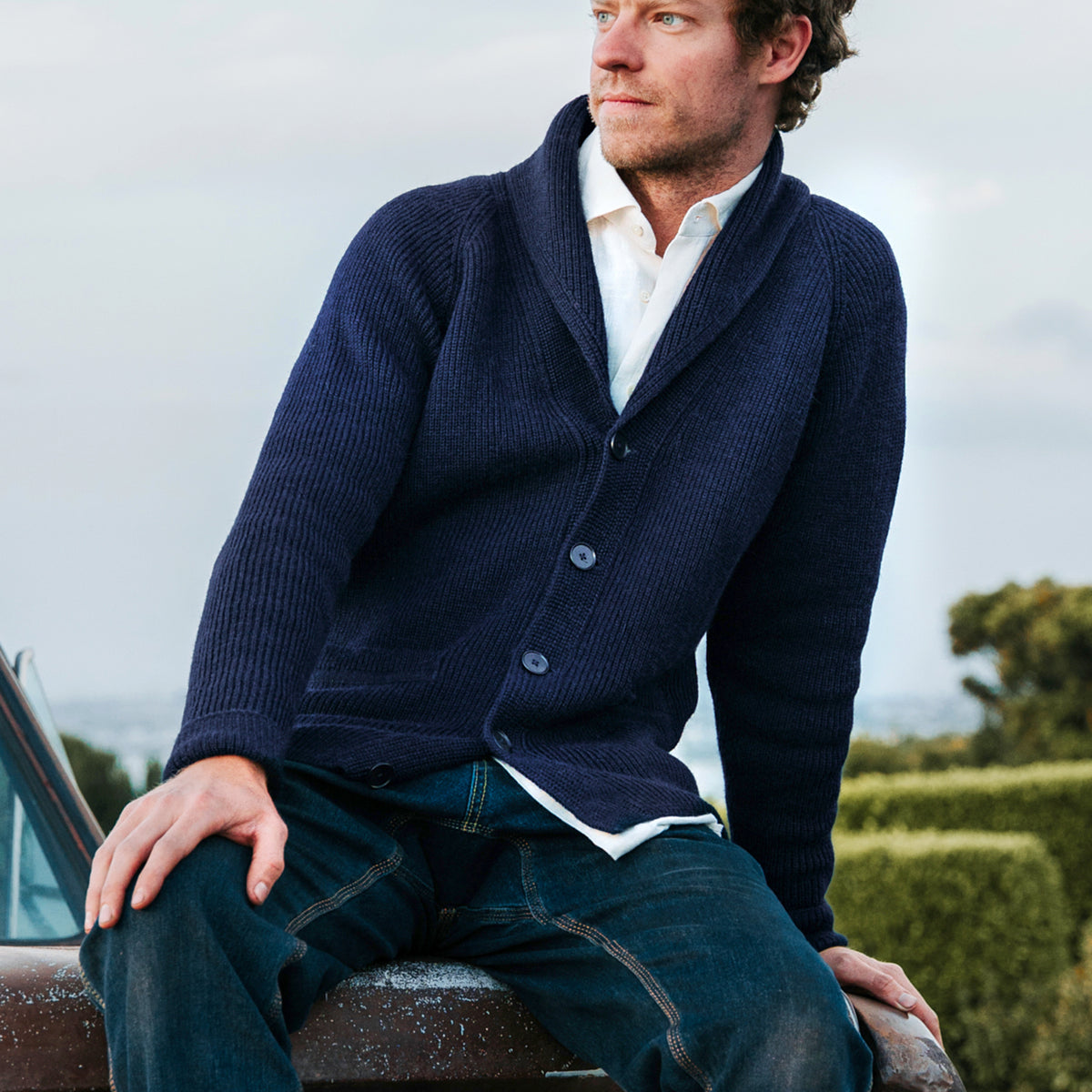 SHAWL COLLAR cardigan, navy | Alpa
