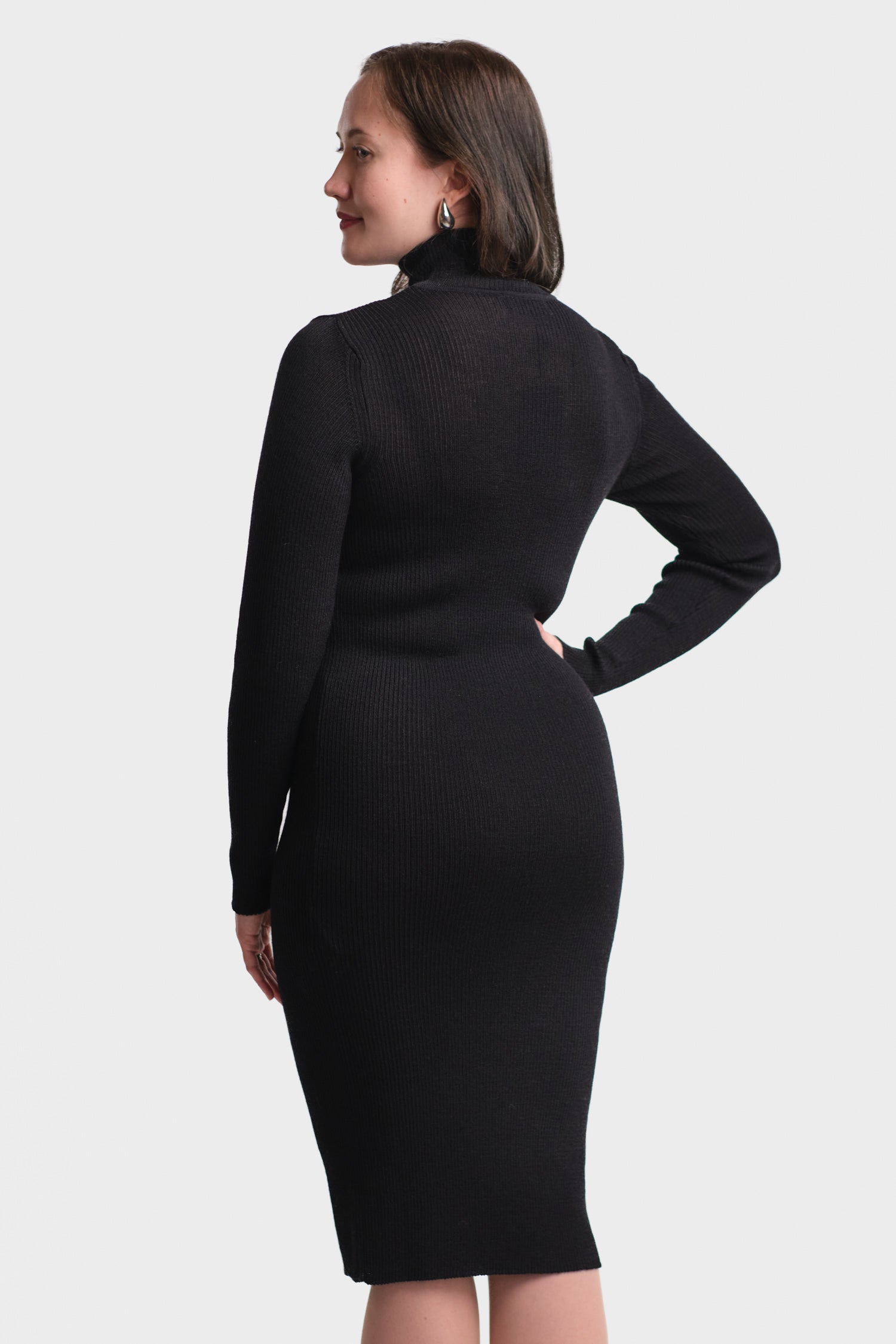 Stripe Turtleneck Dress Black