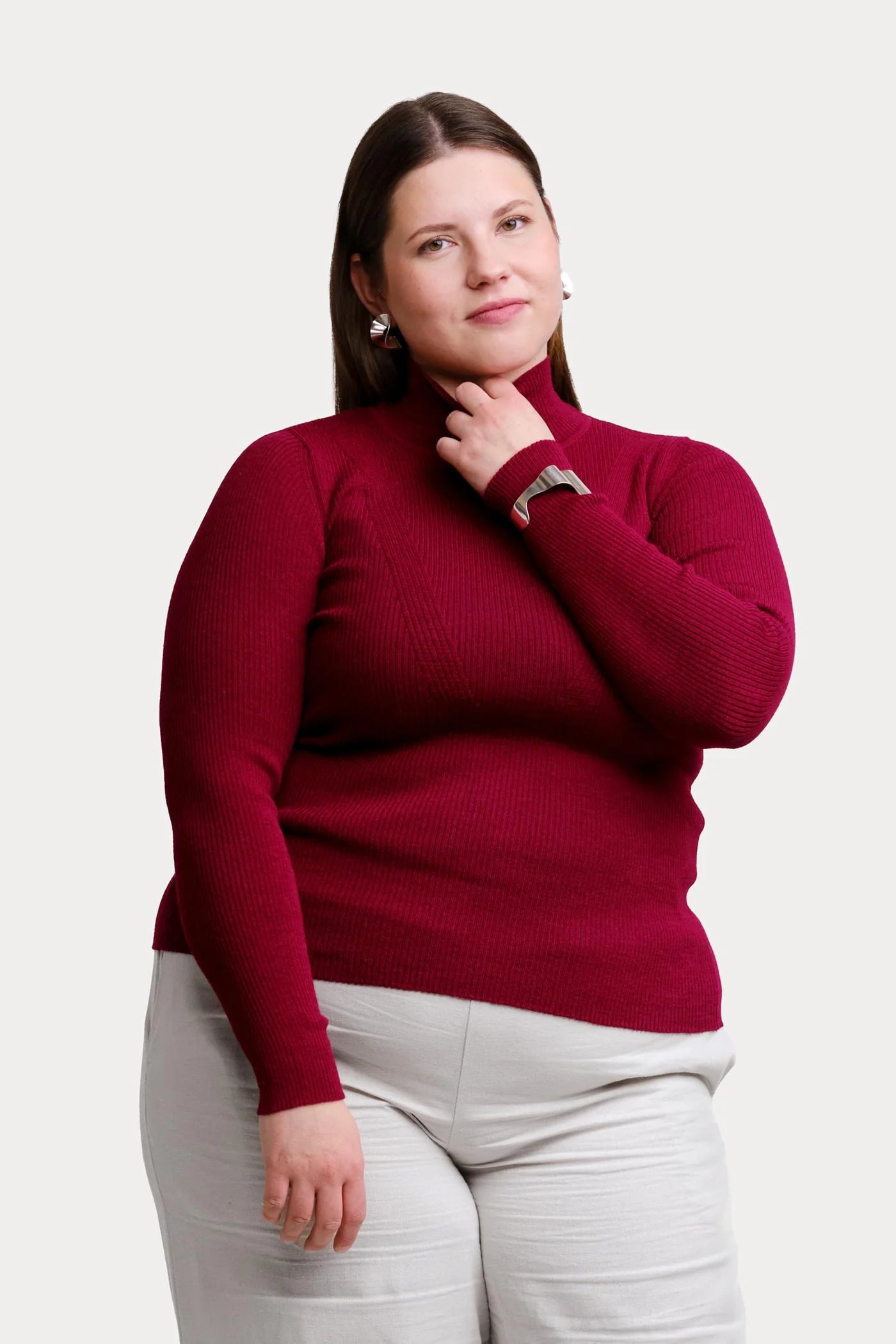 STRIPE turtleneck, cranberry