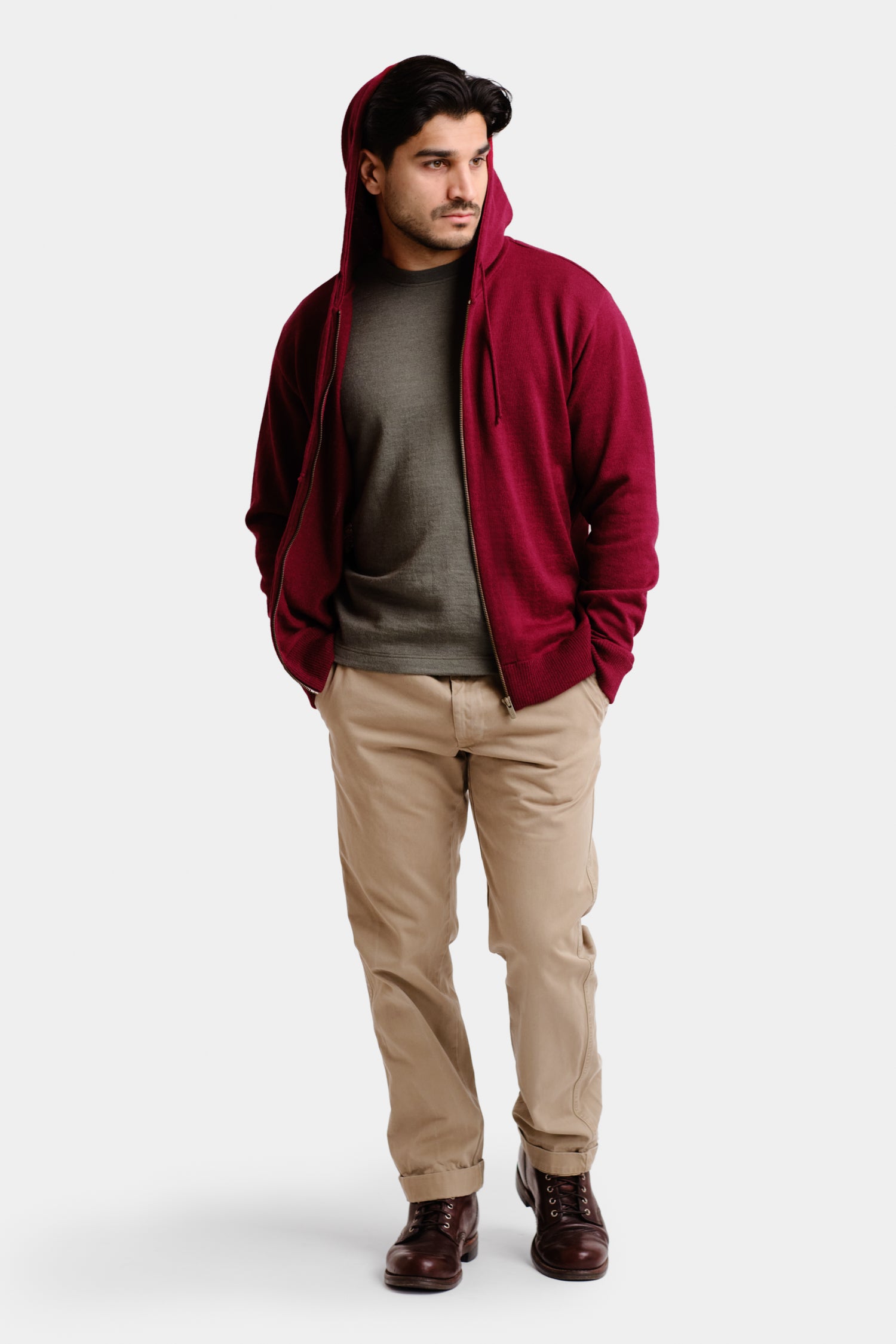 HOODIE ZIP alpaca hoodie, cranberry red | Alpa