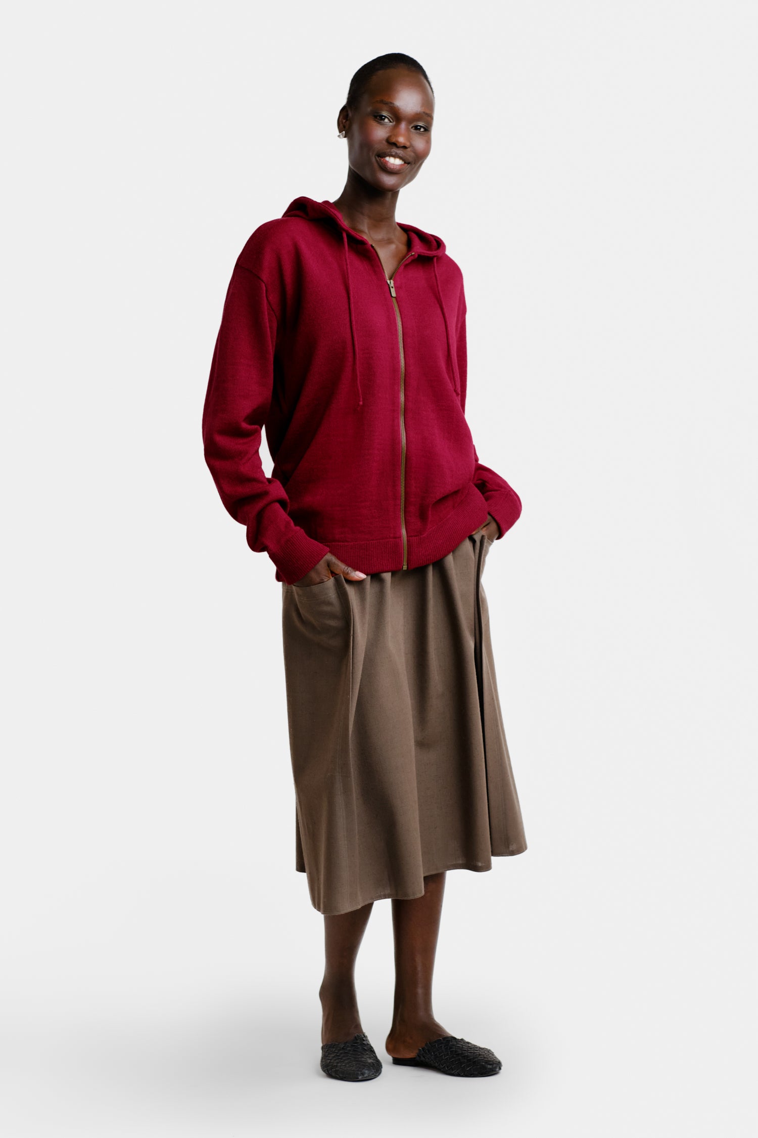 Women's alpaca wool zip hoodie, cranberry red | Alpa