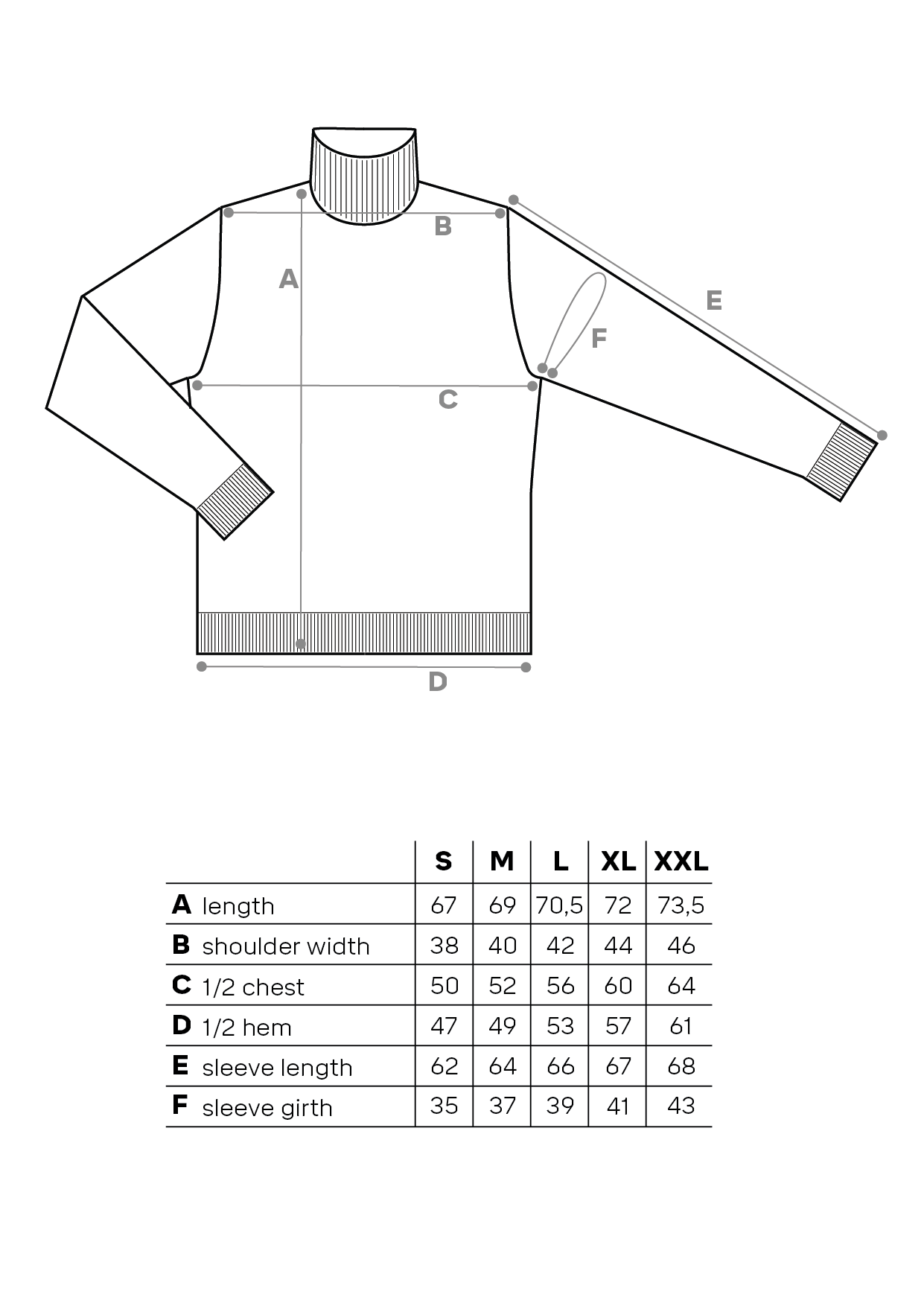 Roll Neck measurements